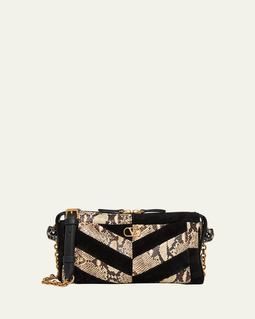 Small Patchwork Suede & Python Shoulder Bag