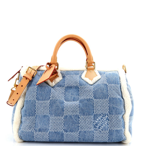 Speedy Bandouliere Bag 3D Damier Denim with Shearling 40