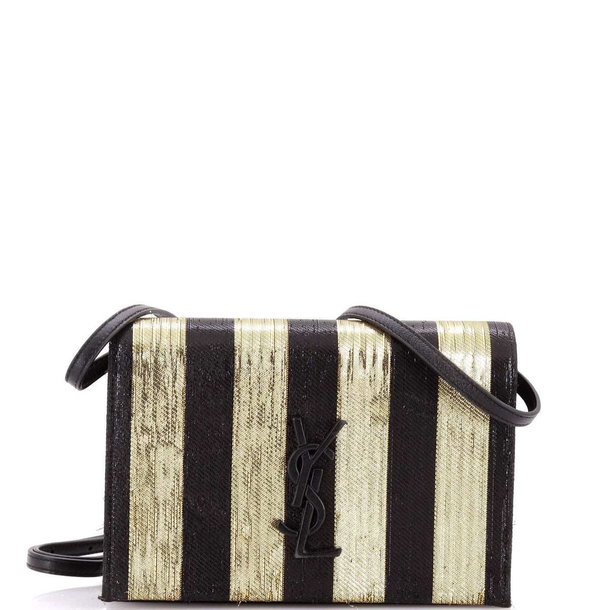 Saint Laurent Classic Monogram Crossbody Bag Striped Metallic Fabric Small