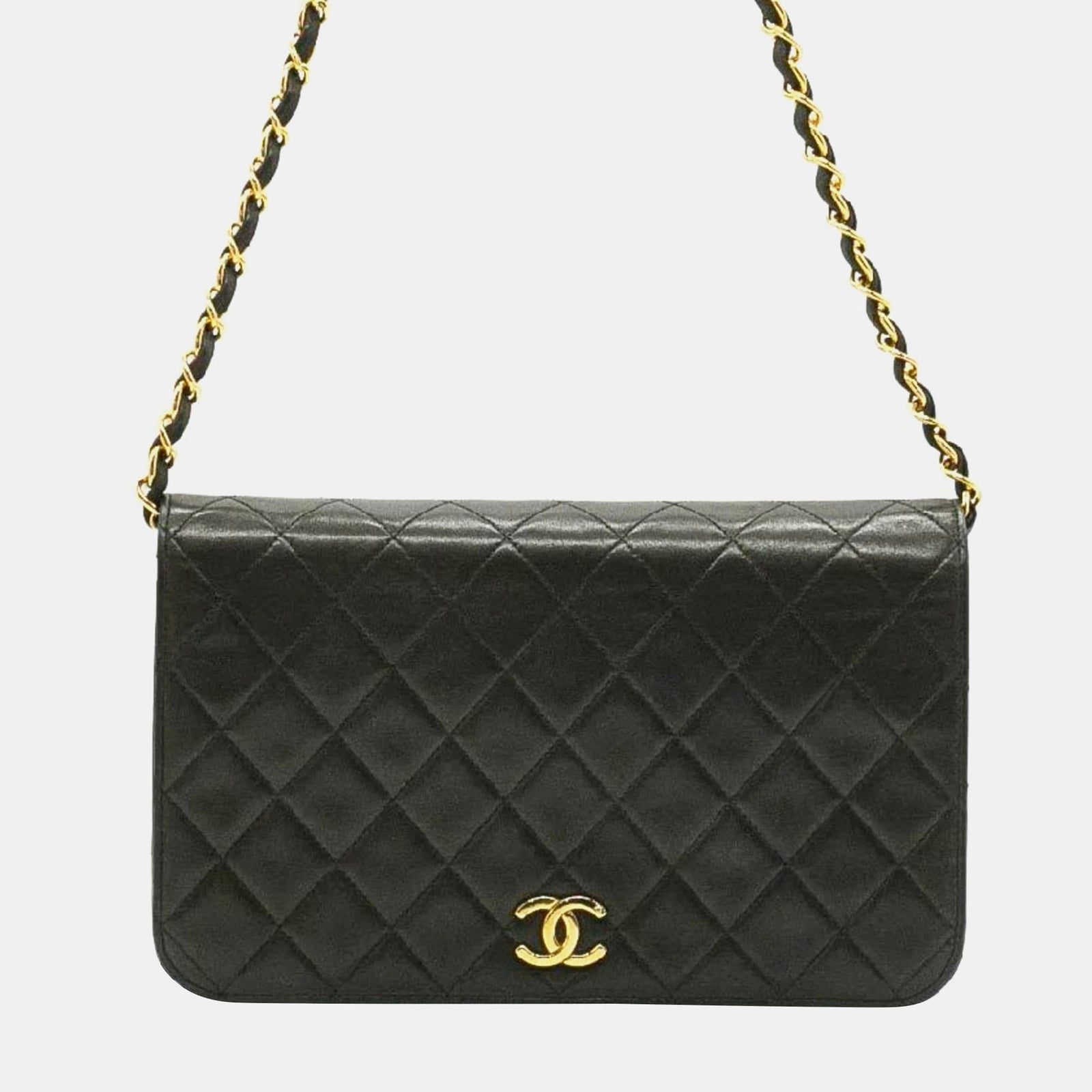 Chanel Sac à bandoulière à rabat en cuir noir