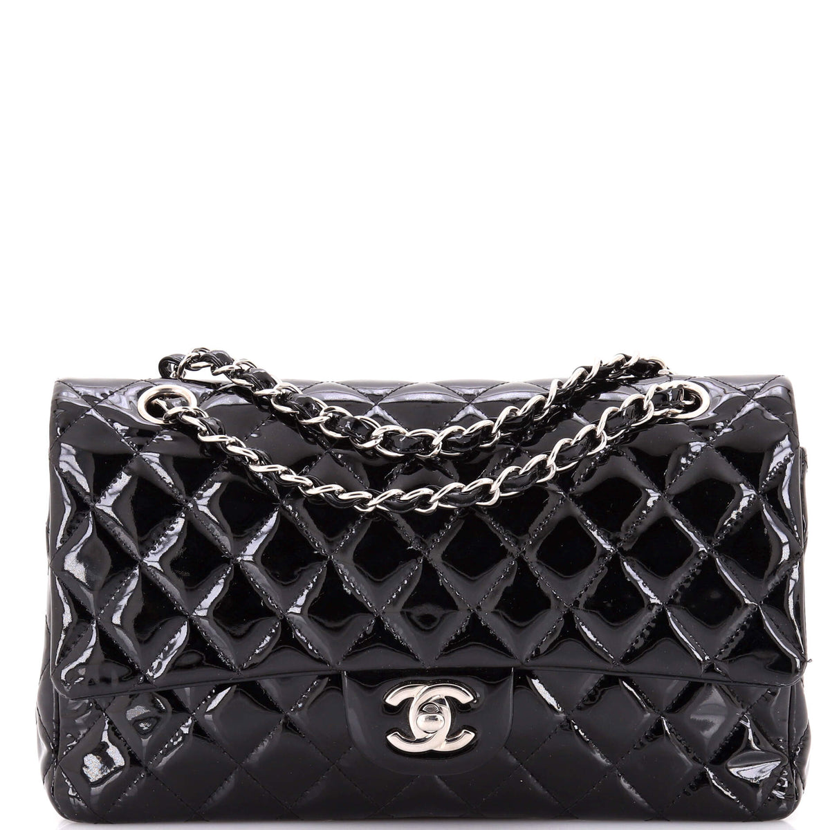 Chanel CHANEL Vintage Classic Double Flap Bag Quilted Patent Medium
