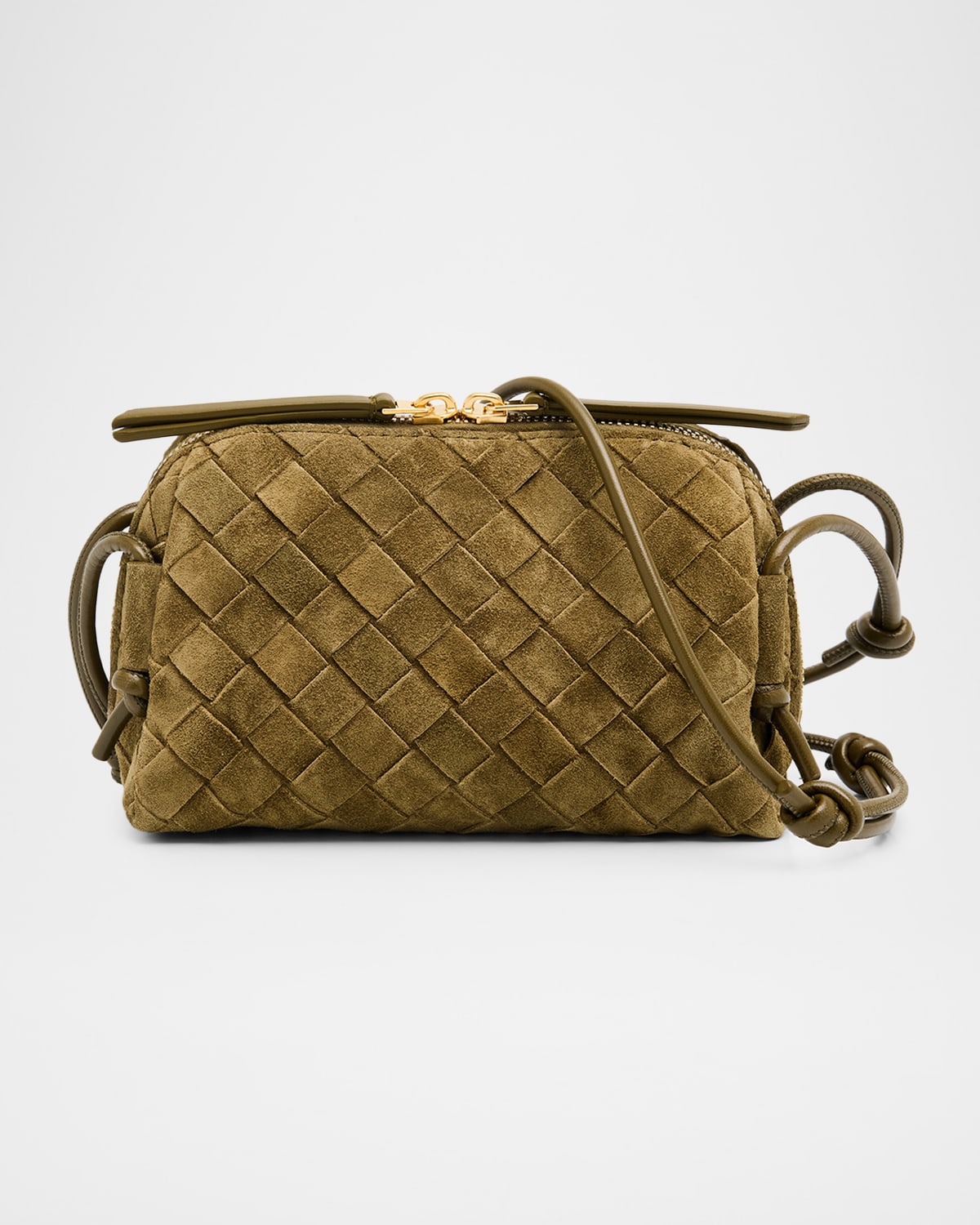Bottega Veneta Concert Pouch Intrecciato Suede Crossbody Bag