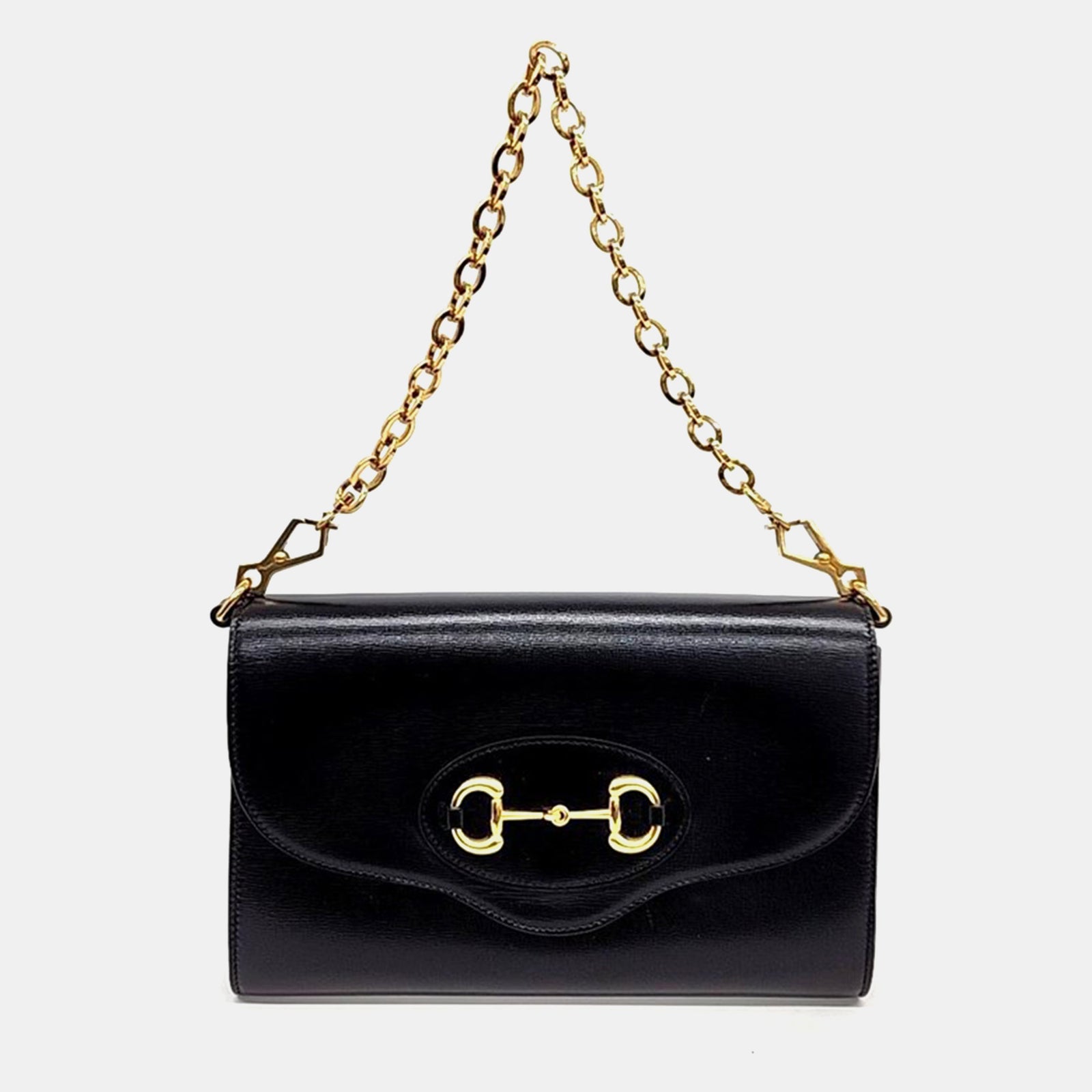 Gucci Black Leather 1955 Horsebit Chain Shoulder Bag