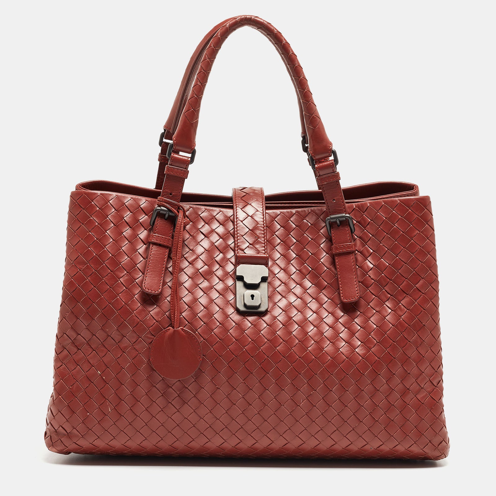 Bottega Veneta Maroon Intrecciato Leather Medium Roma Tote