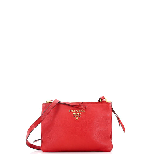 PRADA Double Zip Crossbody Bag Vitello Daino Small
