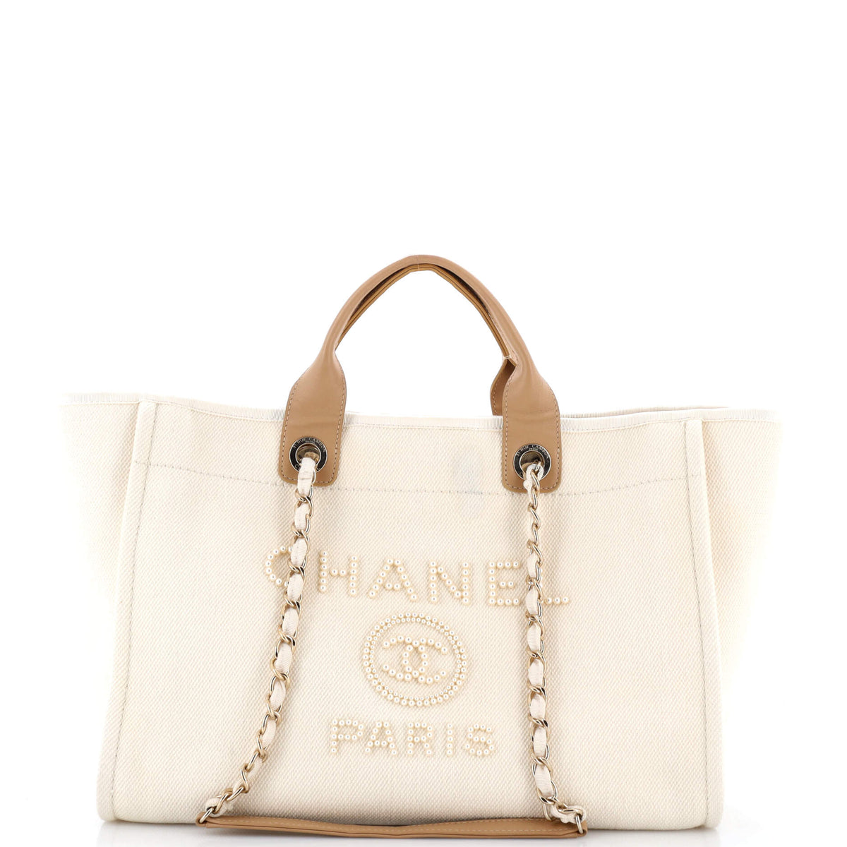 Chanel CHANEL Deauville Tote Pearl Embellished Canvas Medium