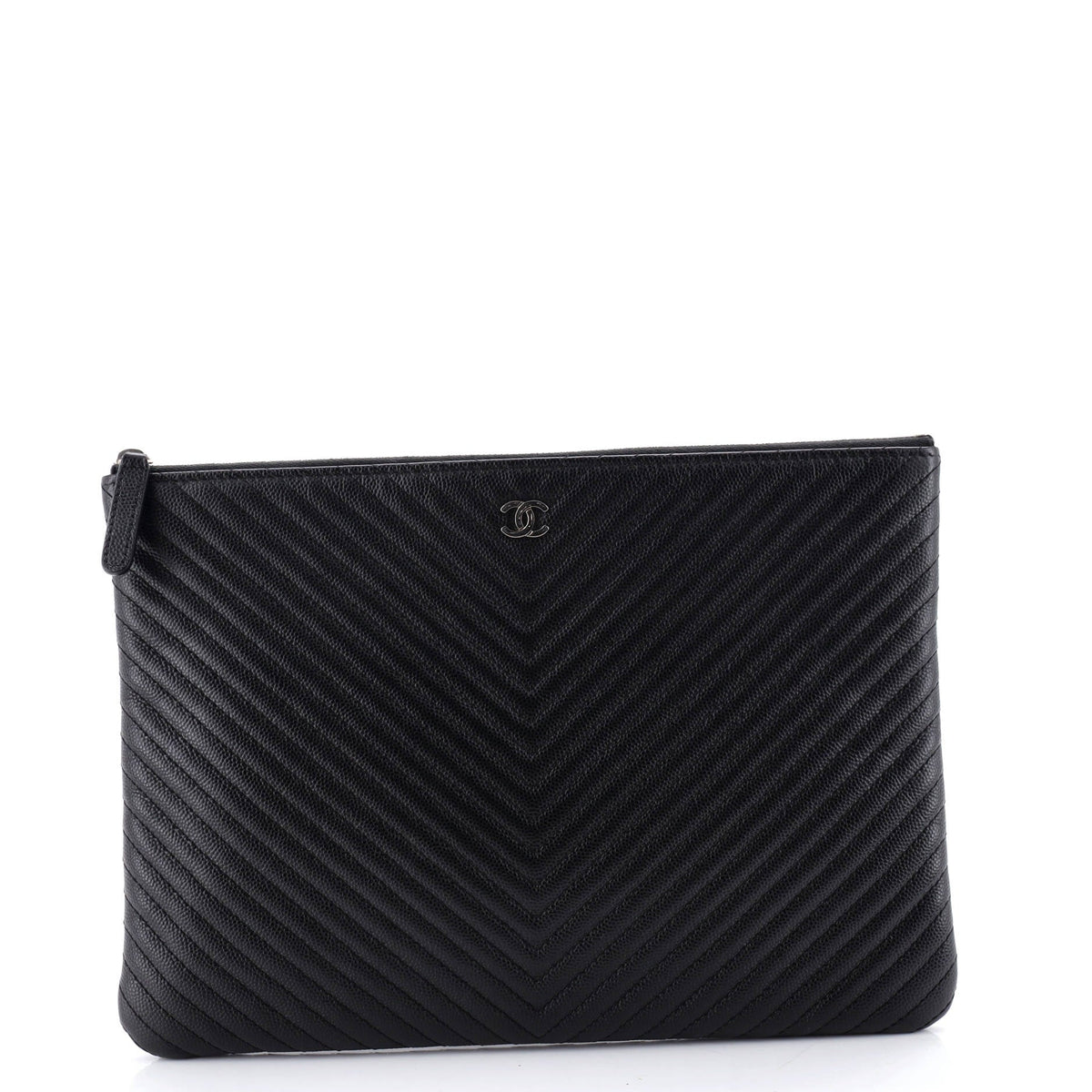 Chanel CHANEL O Case Clutch Chevron Caviar Medium