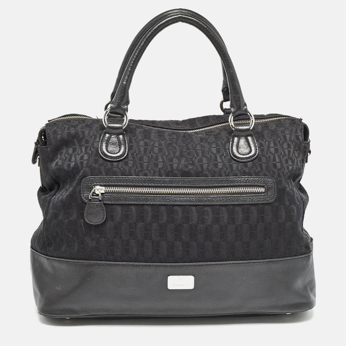Dior Black Monogram Canvas and Leather Front Pocket Tote