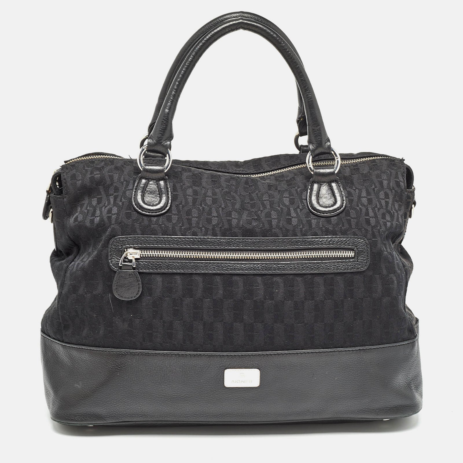 Dior Schwarze Tragetasche aus Canvas und Leder mit Monogramm vorne