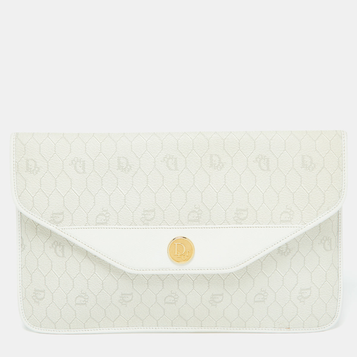 Dior Off White Honeycomb Monogram Coated Canvas and Leather Clutch