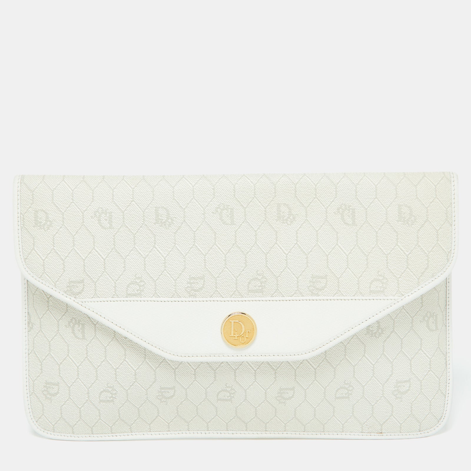 Dior Clutch aus beschichtetem Canvas und Leder mit Wabenmuster und Monogramm in Off-White