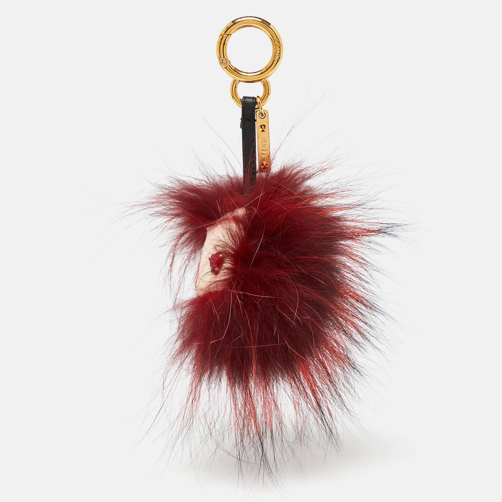 Fendi Mulitcolor Fox Fur and Leather Eye Studded Cube Monster Bag Charm