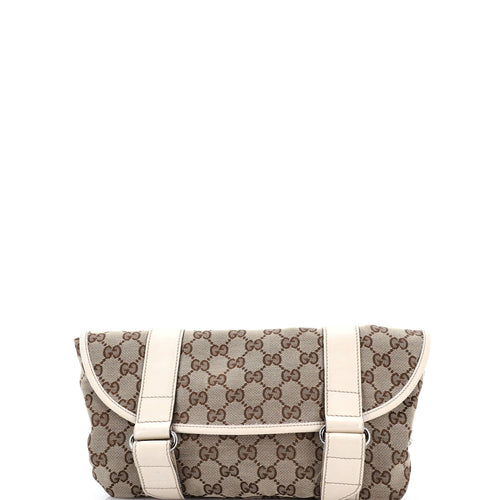 GUCCI Double Belt Flap Messenger GG Canvas with Perforated Leather Small