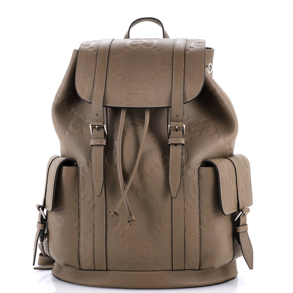 Gucci GUCCI Double Pocket Belt Backpack Jumbo GG Embossed Leather Large