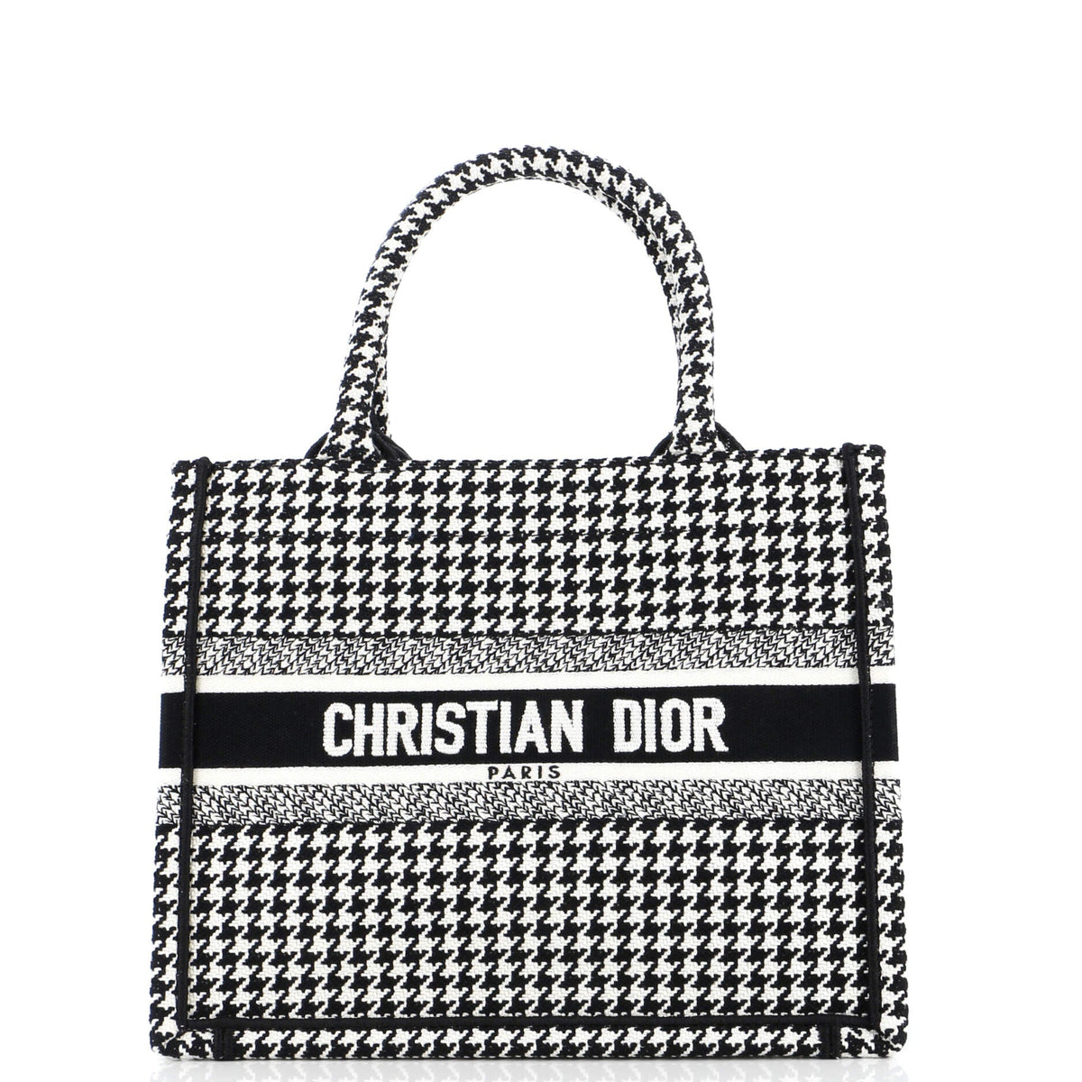 Christian Dior Book Tote Houndstooth Canvas Small