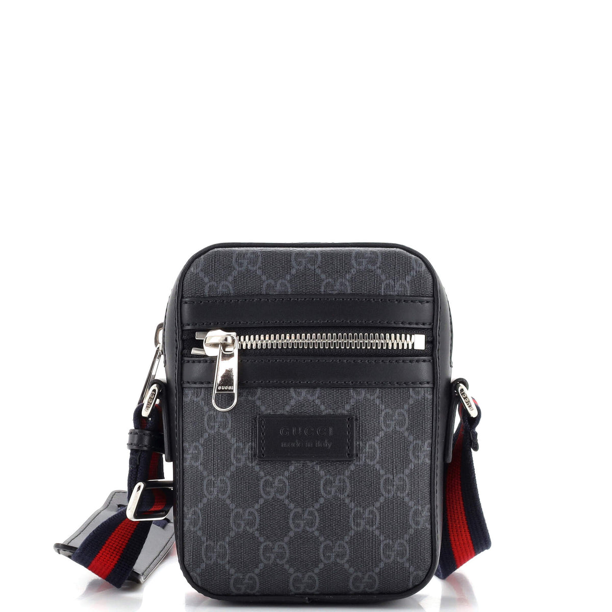 Gucci GUCCI Web Strap Front Zip Messenger Bag GG Coated Canvas Mini