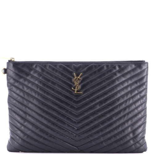 Classic Monogram Wristlet Pouch Matelasse Chevron Leather Large
