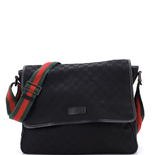 GUCCI Web Strap Flap Messenger GG Canvas Medium