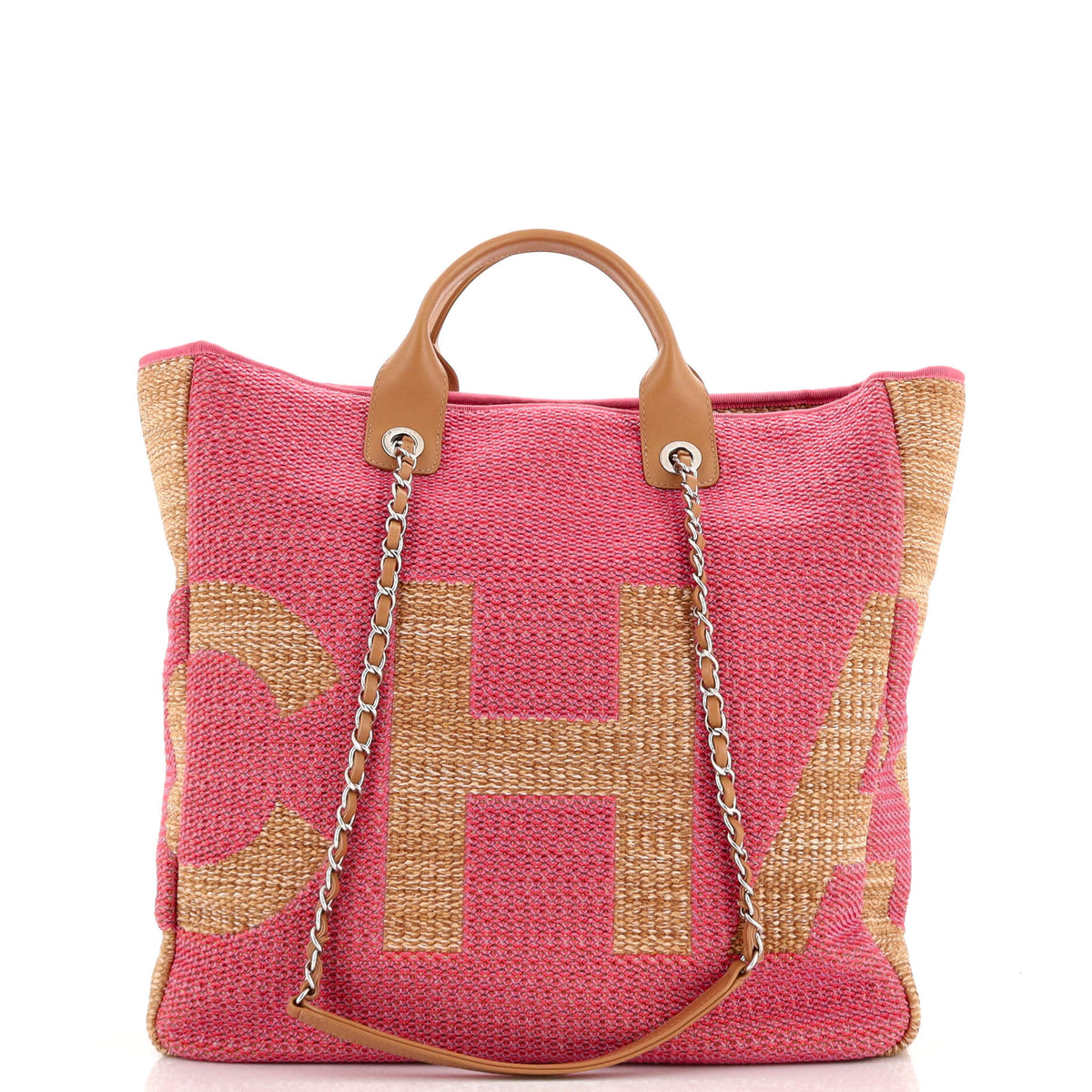 Chanel CHANEL Deauville Logo Shopping Tote Printed Mixed Fibers Large