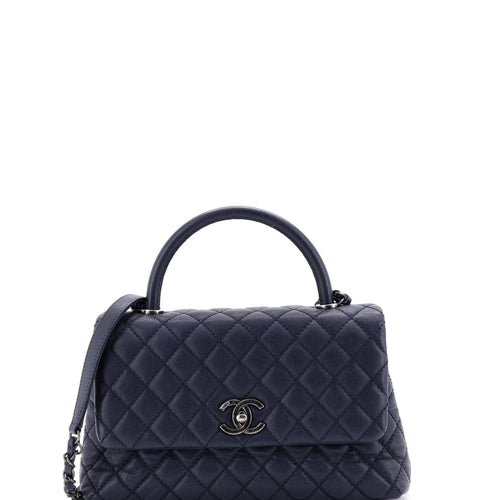 CHANEL Coco Top Handle Bag Quilted Caviar Small