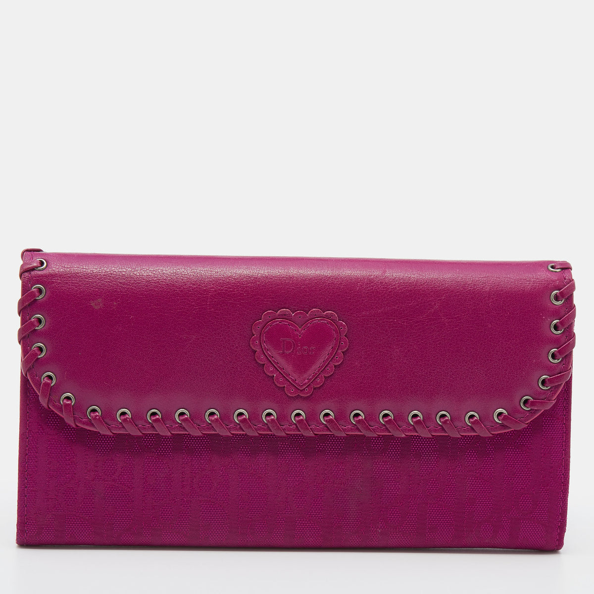 Dior Pink Oblique Canvas and Leather Trim Flap Continental Wallet