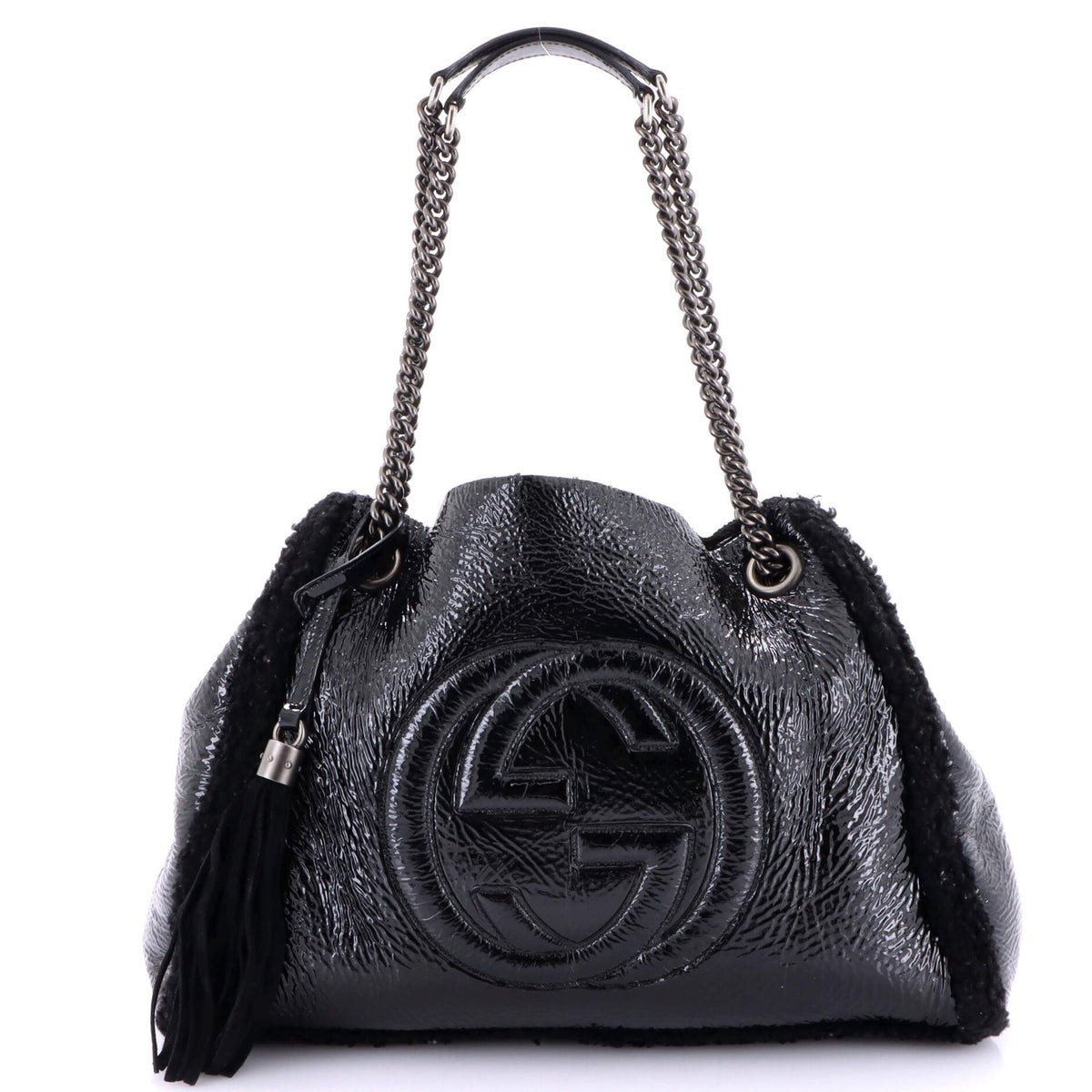 Gucci GUCCI Soho Chain Strap Shoulder Bag Patent and Shearling Medium