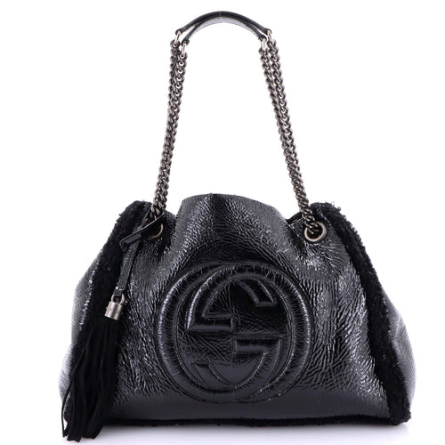 GUCCI Soho Chain Strap Shoulder Bag Patent and Shearling Medium