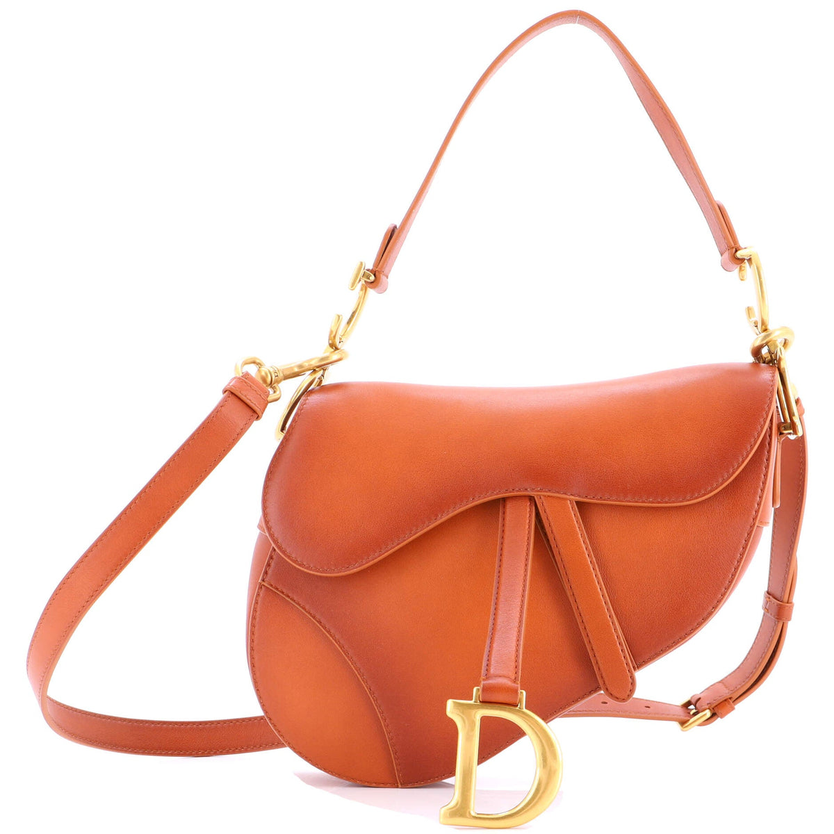 Christian Dior Saddle Handbag with Strap Leather Medium