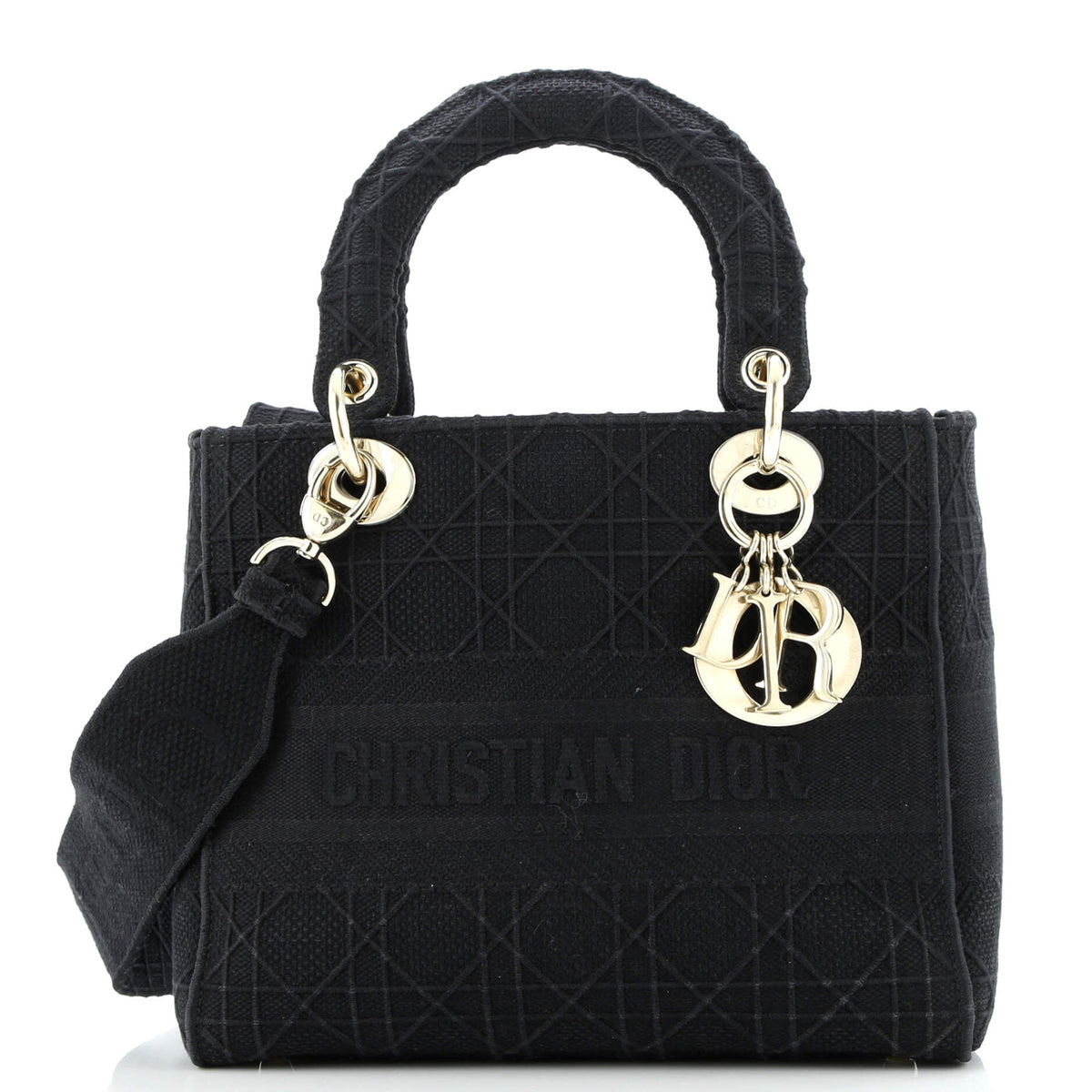 Christian Dior Lady D-Lite Bag Cannage Embroidered Canvas Medium