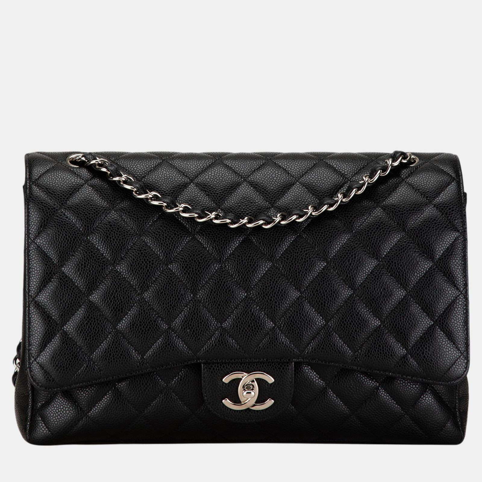 Chanel Sac Maxi Classic à double rabat en cuir caviar noir