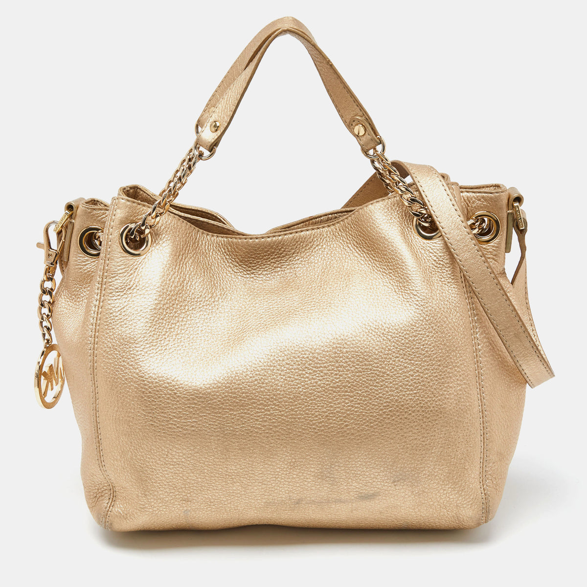 Michael Kors Gold Leather Frankie Drawstring Bag