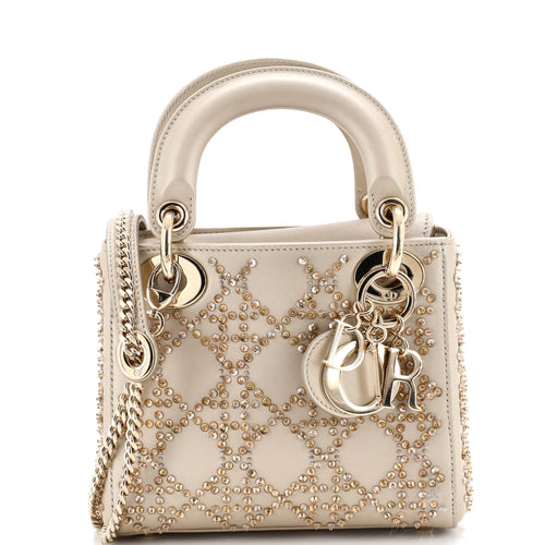 Lady Dior Chain Bag Crystal Embellished Cannage Quilt Leather Mini