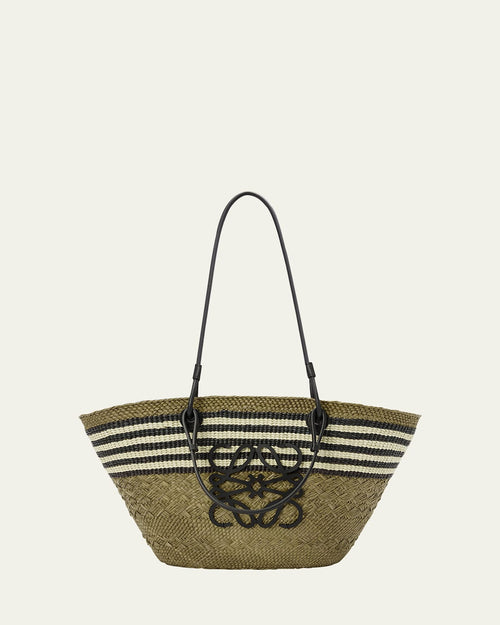 x Paula's Ibiza Medium Anagram Striped Basket Tote Bag in Straw