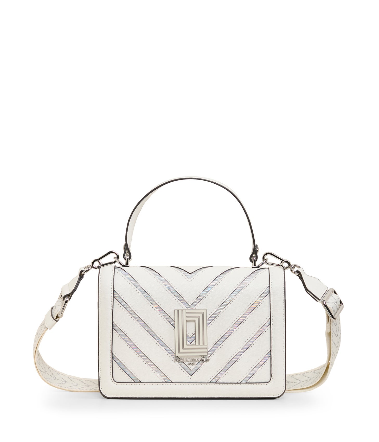 Karl Lagerfeld Paris | Women's Simone Chevron Camera Bag | Winter White/Silver