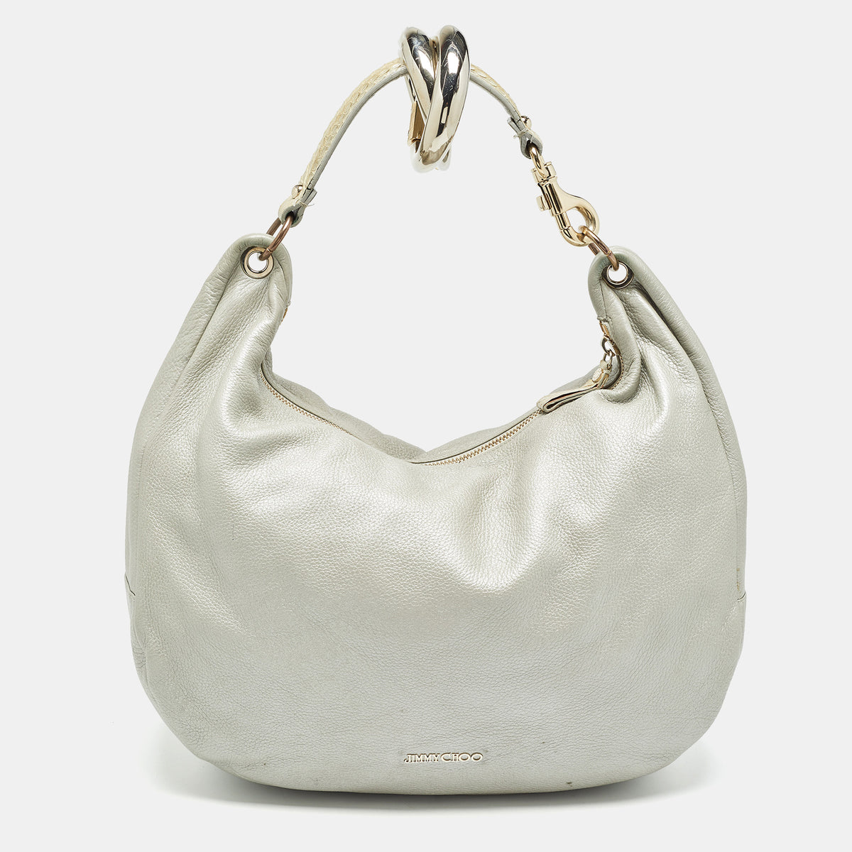 Jimmy Choo Silver Leather Large Solar Hobo