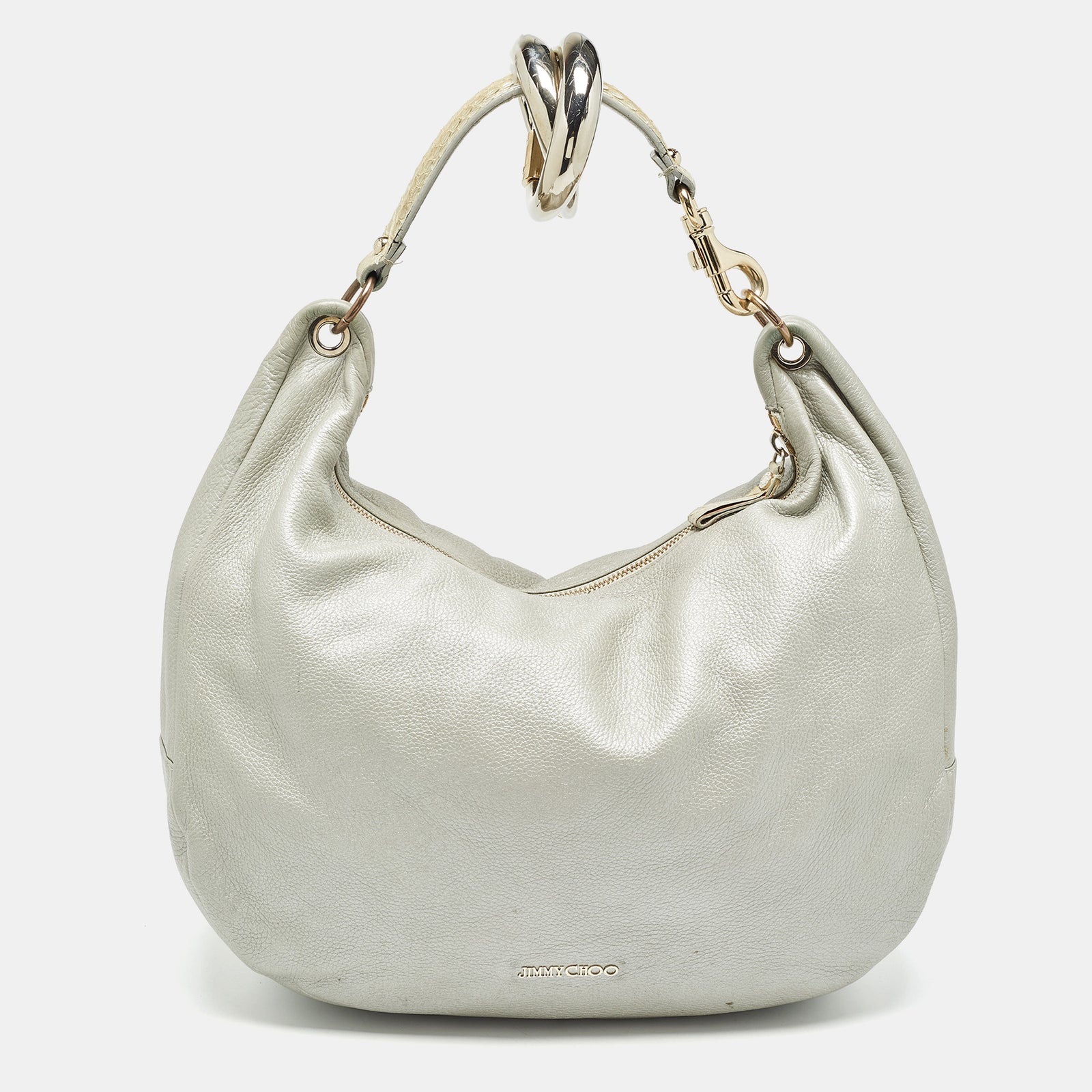 Jimmy Choo Silver Leather Large Solar Hobo