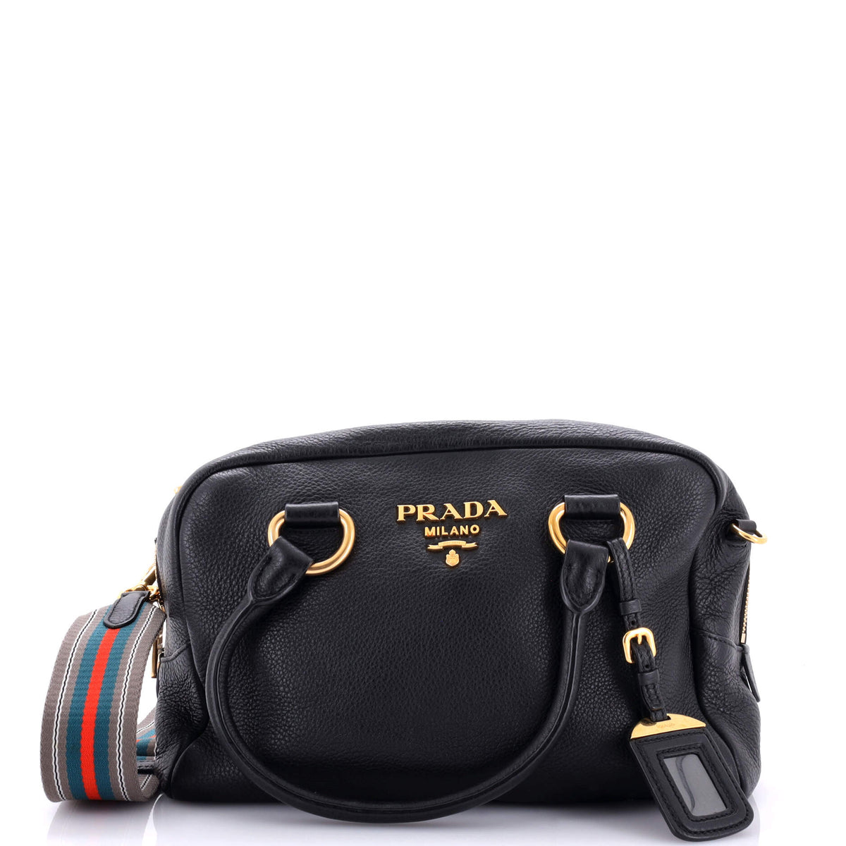 Prada PRADA Striped Strap Convertible Bauletto Bag Vitello Phenix Medium