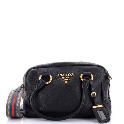 PRADA Striped Strap Convertible Bauletto Bag Vitello Phenix Medium