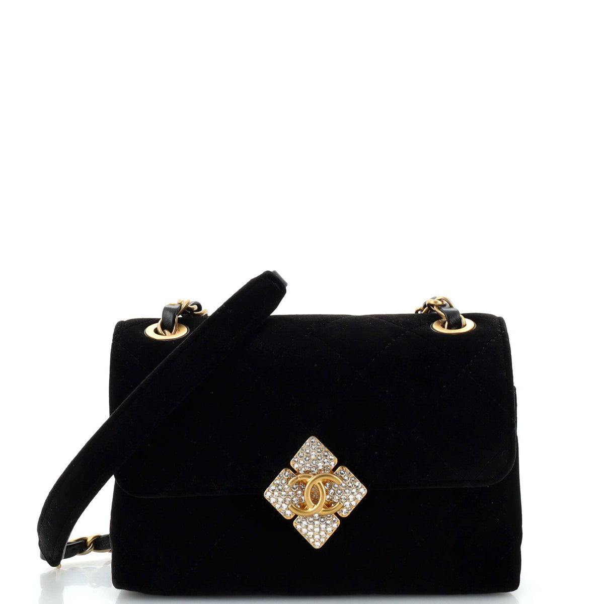 Chanel CHANEL Diamond Lock CC Flap Bag Quilted Velvet with Crystals Mini