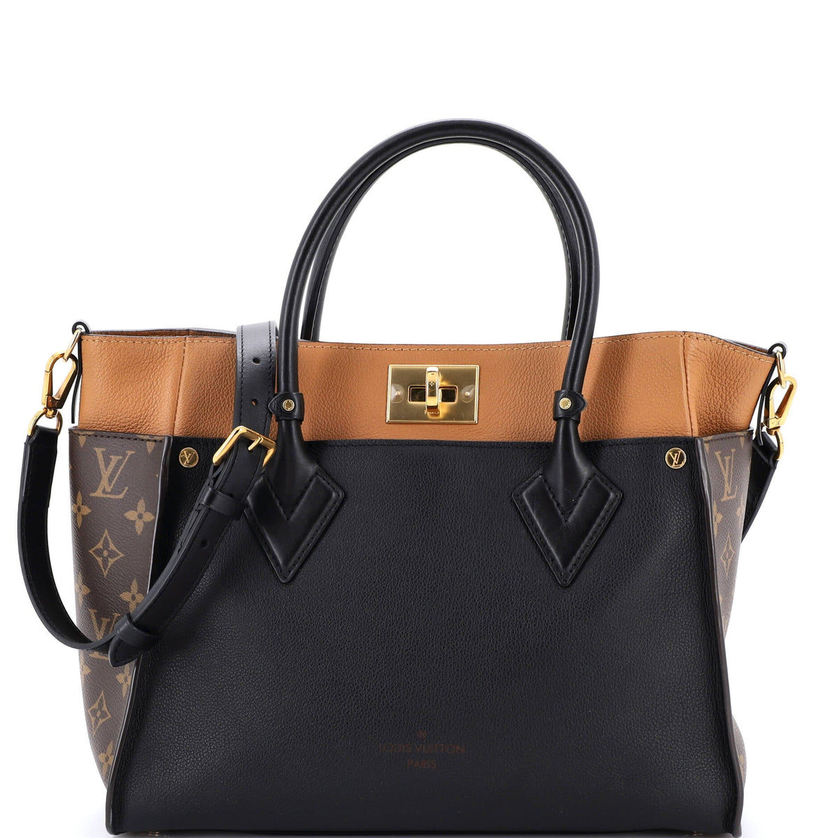 Louis Vuitton On My Side Tote Leather with Monogram Canvas MM