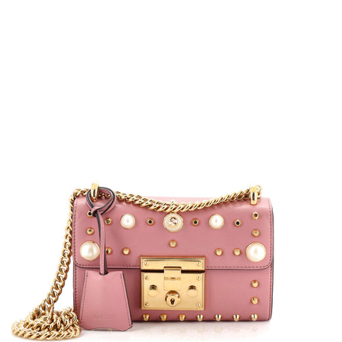 GUCCI Pearly Padlock Shoulder Bag Studded Leather Small