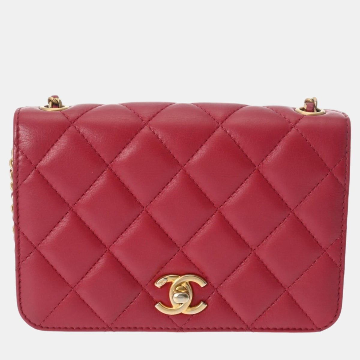 Chanel Red Lambskin Matelasse Chain Shoulder 18cm Bag