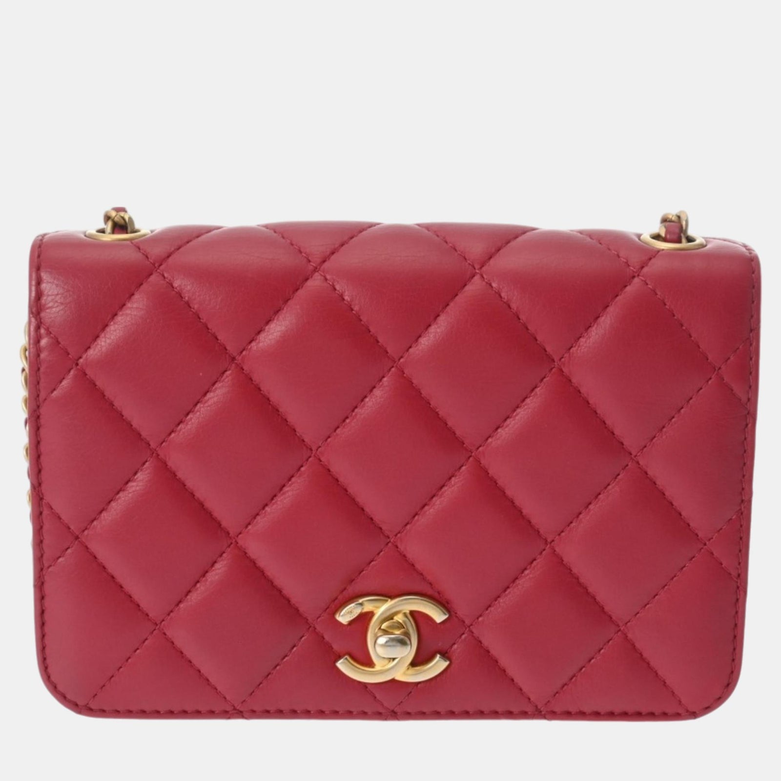 Chanel Rote Matelassé-Schultertasche aus Lammleder 18 cm