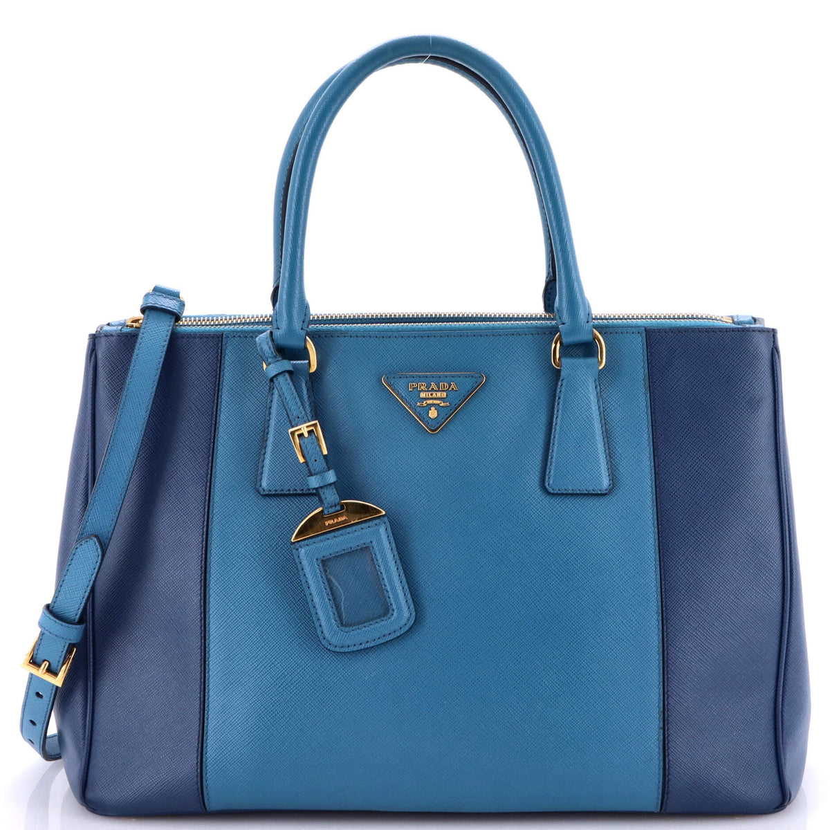 Prada PRADA Bicolor Double Zip Lux Tote Saffiano Leather Medium