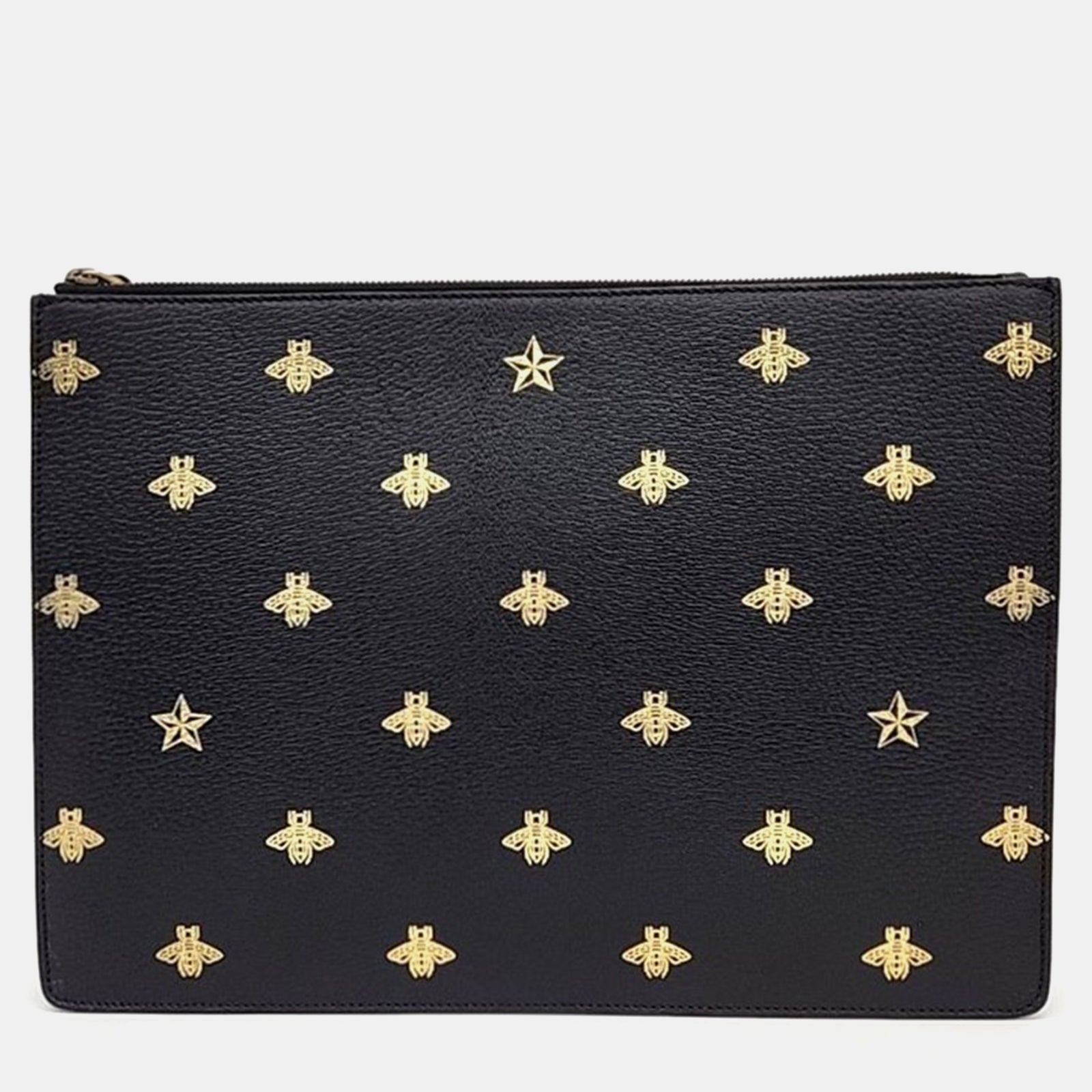 Gucci Black Leather Bee Star Clutch