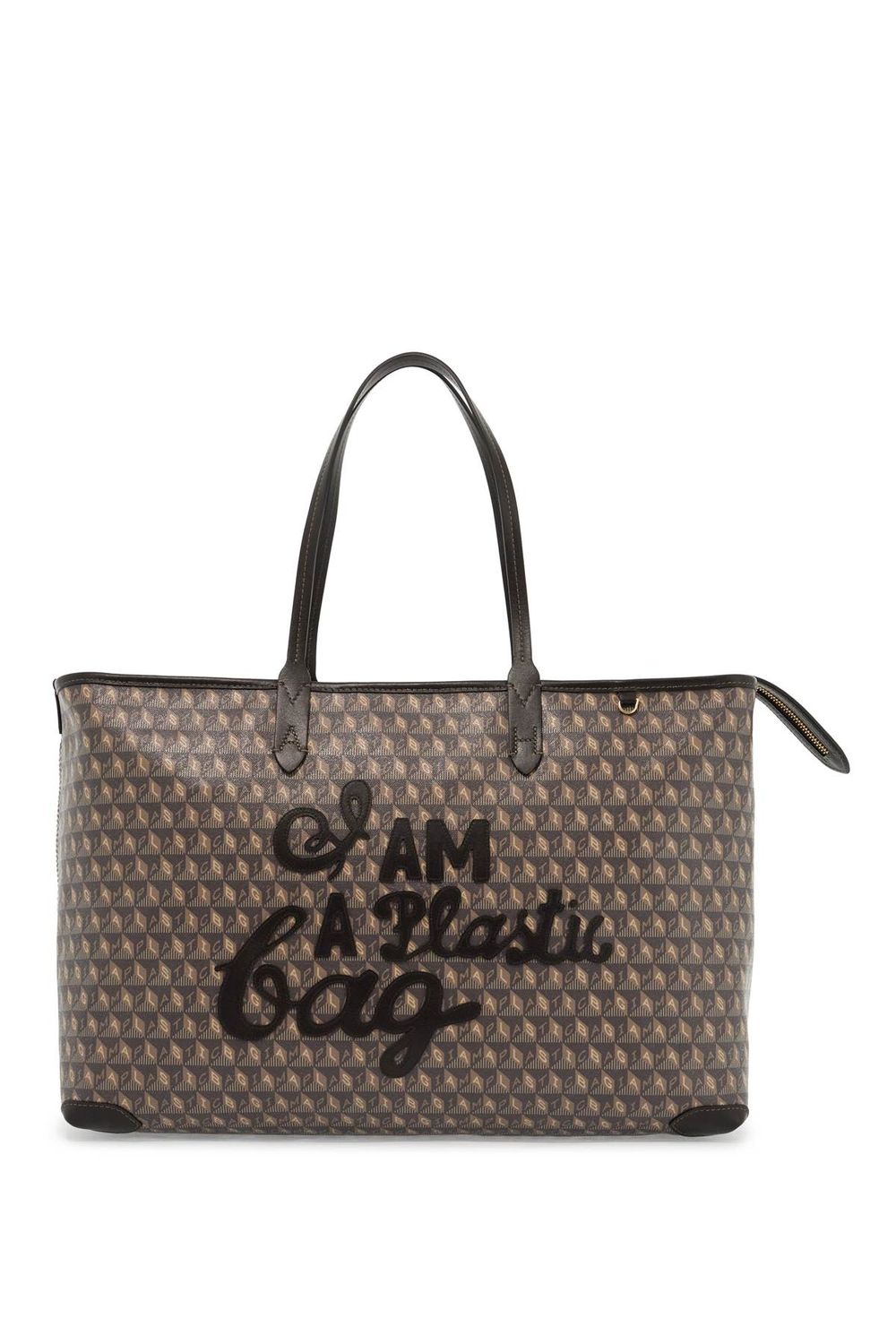 Anya Hindmarch Women's I Am A Plastic Bag Zipped Motif Tote Bag in Marrone | 5050925194853