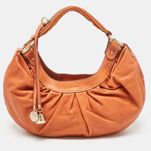 Orange Pleated Leather Bell Hobo