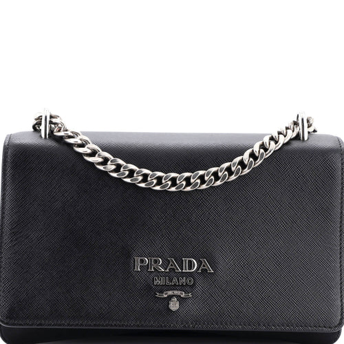 PRADA Chain Flap Crossbody Bag Tessuto and Saffiano Leather Medium