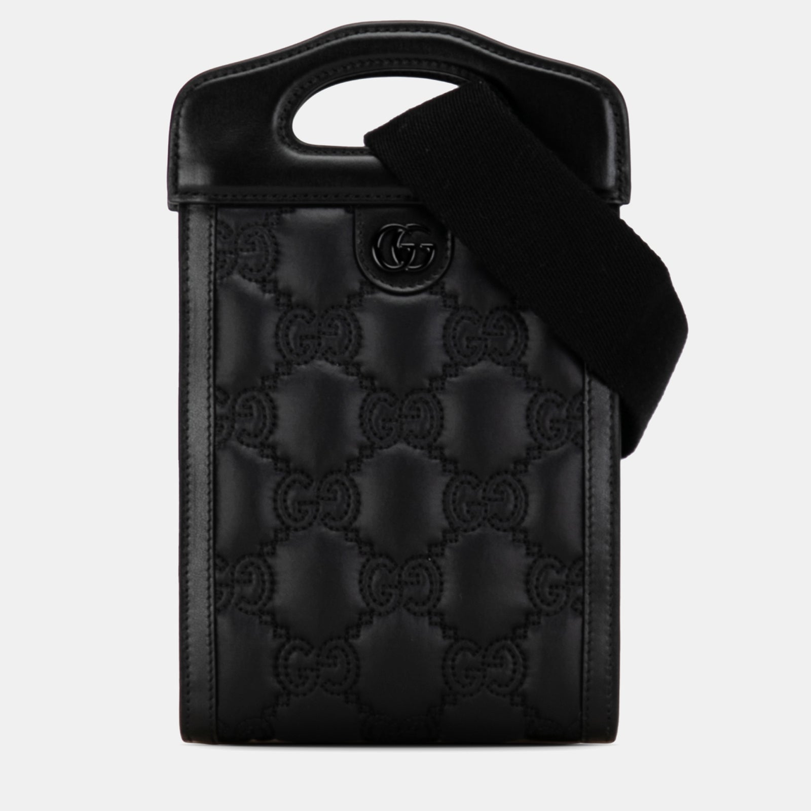 Gucci Schwarze Umhängetasche aus Mini-GG-Matelasse-Leder mit Cut-Out-Griff