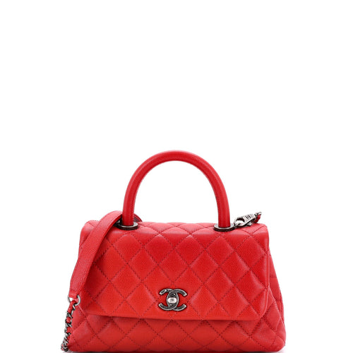 CHANEL Coco Top Handle Bag Quilted Caviar Mini